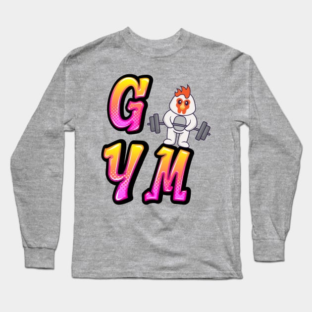 Rooster lifting weights - gym Long Sleeve T-Shirt by O.M design